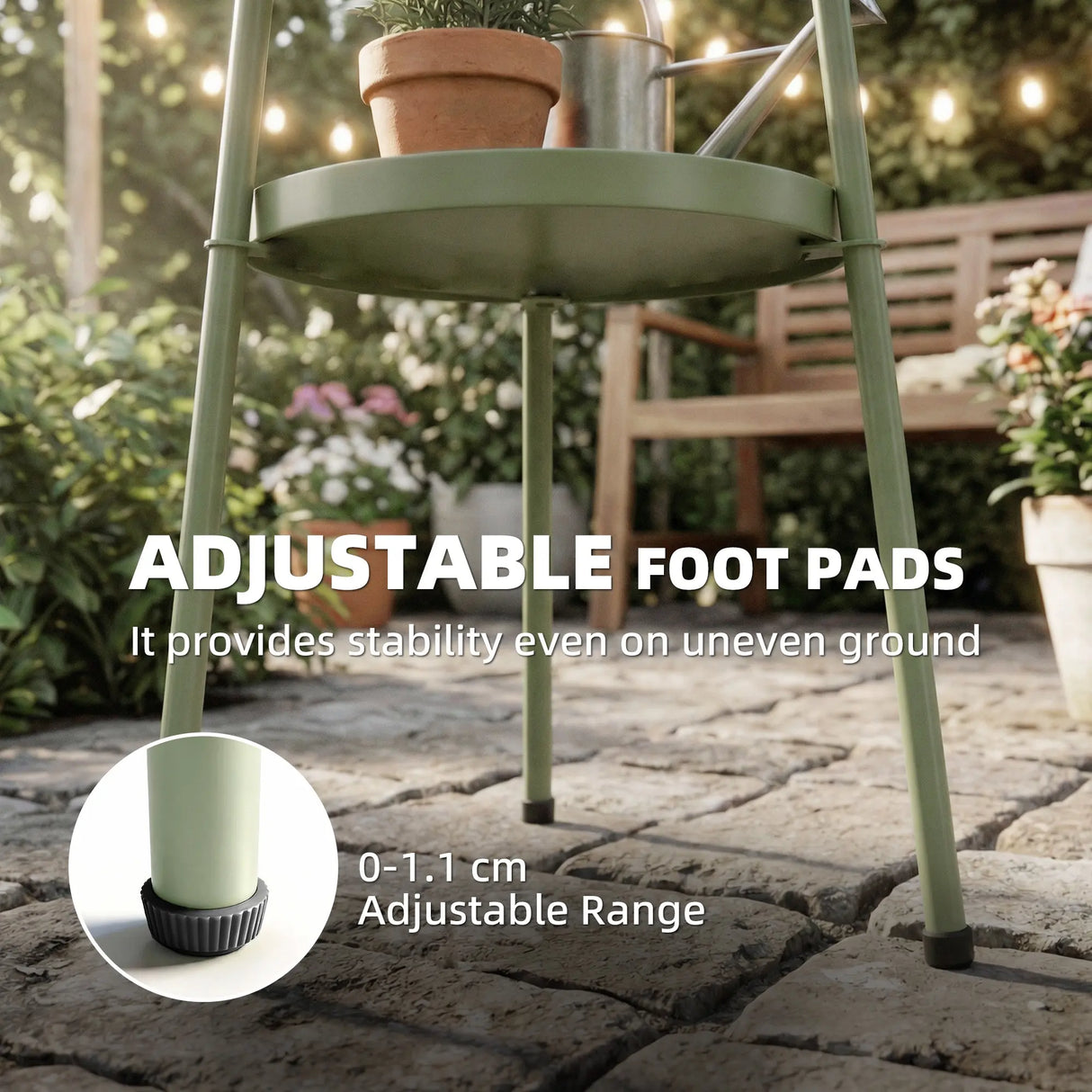 Outsunny Patio Side Table, 2-Tier Round Coffee End Table for Garden Balcony Living Room Bedroom, Light Green