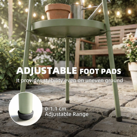 Outsunny Patio Side Table, 2-Tier Round Coffee End Table for Garden Balcony Living Room Bedroom, Light Green