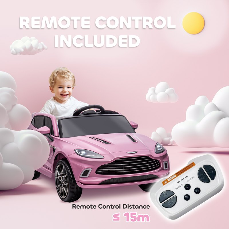 AIYAPLAY Aston Martin DBX Licensed Battery Powered Kids Electric Car, 12V Kids Ride on Car w/ Lights, Music Horn, Pink