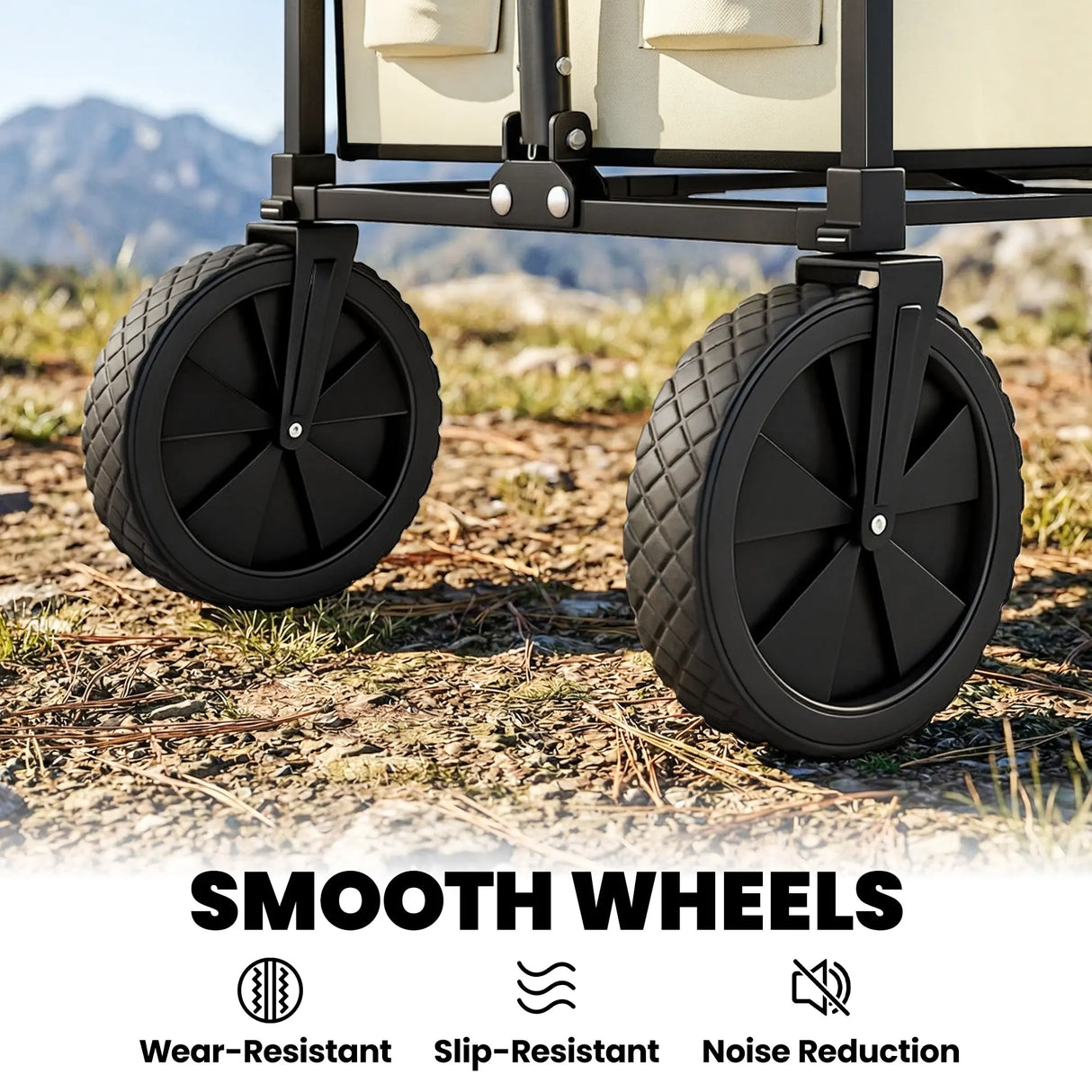 Outsunny 95L Foldable Festival Trolley on Wheels, Collapsible Wagon Cart with Adjustable Handle and 2 Cup Holders, Khaki