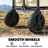 Outsunny 95L Foldable Festival Trolley on Wheels, Collapsible Wagon Cart with Adjustable Handle and 2 Cup Holders, Khaki