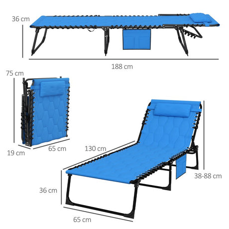 Outsunny Padded Sun Lounger, with Five-Position Reclining Back - Blue