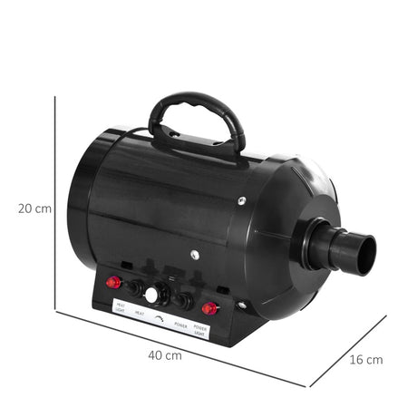 PawHut 2800W Dog Hair Dryer Pet Grooming Blaster Water Blower Dryer w/ 3 Nozzles, Black