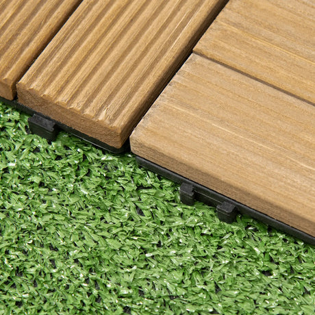 Outsunny 27 Pcs Wooden Interlocking Decking Tiles, Outdoor Flooring Tiles for Patio, Balcony, Terrace, Hot Tub, 30 x 30 cm per Piece, 2.5 per Pack, Brown