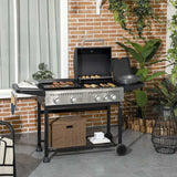 Outsunny 15kW Deluxe Duo Gas BBQ, with Grill, Plancha and Side Burner - Black