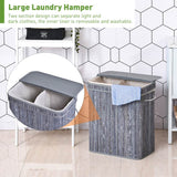 HOMCOM 100L Wooden Laundry Basket w/ Split Compartment Lid Removable Lining Handles Air Holes Ventilation Foldable Durable Water-Resistant Dirty Clothes Storage Home Organisation Grey