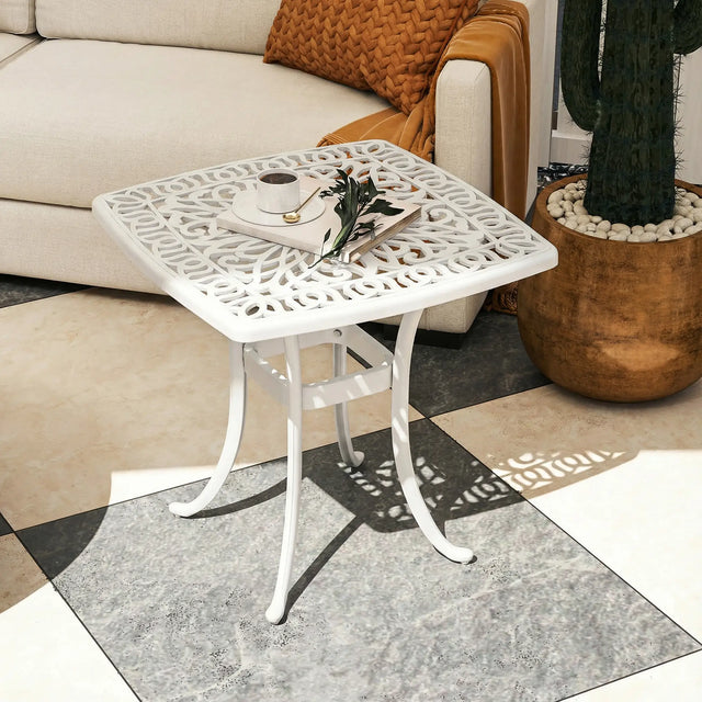 Outsunny Outdoor Garden Table with 38mm Dia. Umbrella Hole, Cast Aluminium Patio End Table with Anti-slip Foot Pads for Garden