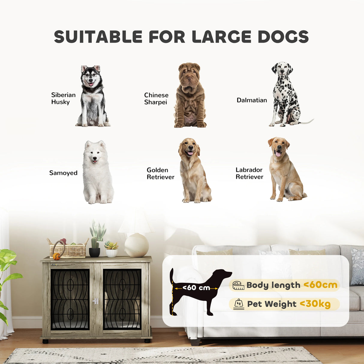 PawHut Indoor Dog Crate Furniture End Table with Soft Washable Cushion, Lockable Front Door, for Large Dogs - Grey