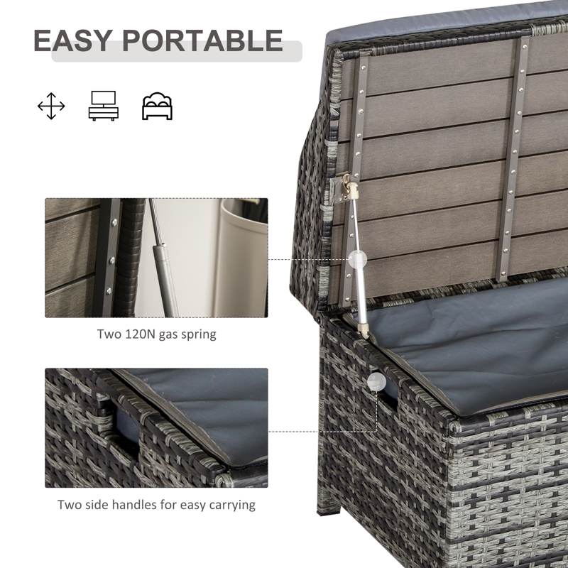 Outsunny 130L Rattan Garden Storage Box, with Seat - Mixed Grey