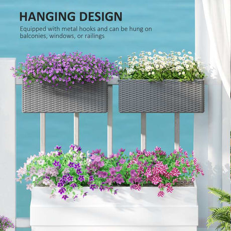 Outsunny Set of Two Rattan-Effect Planters - Grey