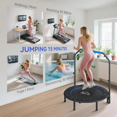 HOMCOM 45" Foldable Mini Fitness Trampoline, with Adjustable Foam Handle, Blue
