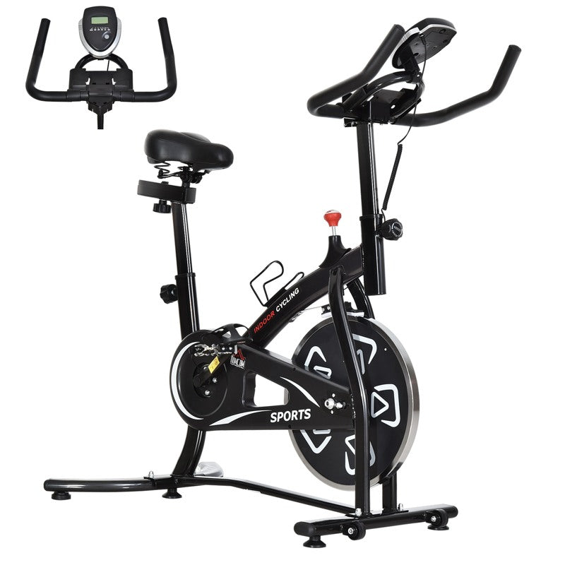 HOMCOM Indoor Stationary Exercise Bike 6kg Flywheel Fitness Cardio Workout Bke Trainer for Home Gym w/ Adjustable Resistance LCD Monitor Pad and Bottle Holder Black