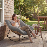 Outsunny Indoor Outdoor Rocking Chair, Oversized Rocking Egg Chair with Cushion for Living Room, Garden, Patio, Grey