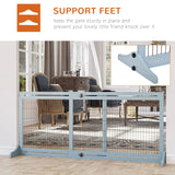 PawHut Freestanding Dog Gate, Foldable Pet Fence, Indoor Wood Barrier, Stair Gate with Support Feet, for Doorway, Hallway, Small and Medium Dogs, 69H x 104-183 cm, Blue-grey