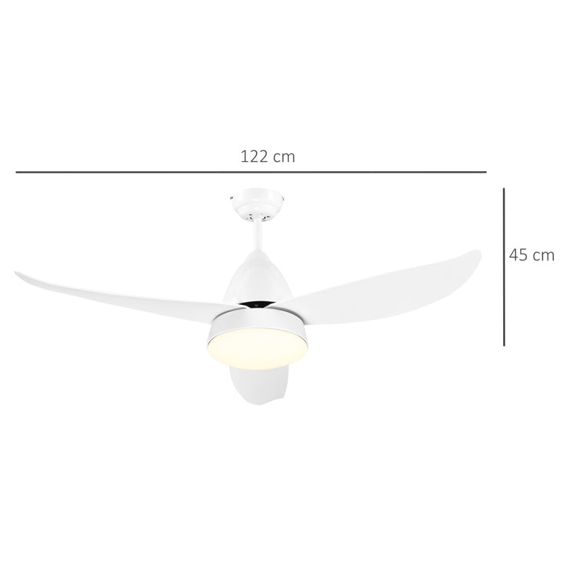 HOMCOM Reversible Ceiling Fan with Light, 3 Blades Indoor Modern Mount White LED Lighting Fan with Remote Controller, for Bedroom, Living Room, White