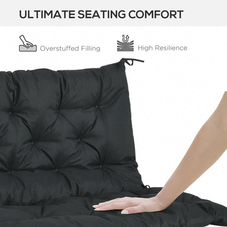 Outsunny 2 Seater Bench Pad, Garden Chair Cushion with Back and Ties for Indoor and Outdoor Use, 98 x 100 cm, Black