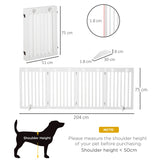 PawHut Wooden Pet Gate Foldable Freestanding Dog Safety Barrier w/ Support Feet