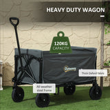 Outsunny 120L Festival Trolley on Wheels, Folding & Compact Camping Trolley Cart with Adjustable Handle for Garden, Beach, Fishing, Grey