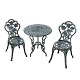 Outsunny Cast Aluminium Outdoor Patio Garden Bistro Elegant Design Table Chair Set - Green (3-Piece)