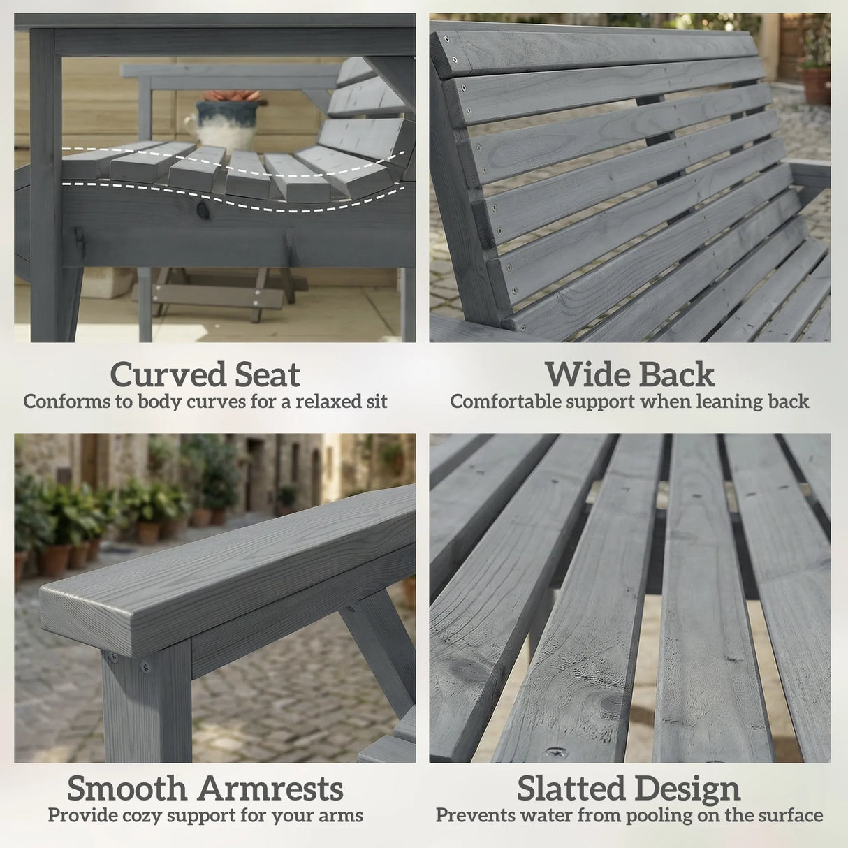 Outsunny 2 Seater Wooden Garden Bench, Slatted Patio Bench with Armrest and Backrest, Outdoor Furniture for Indoor, Balcony