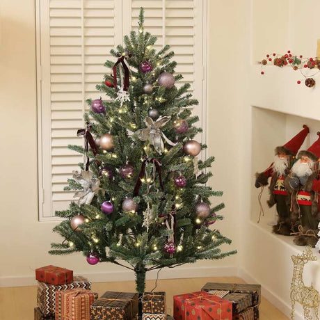 HOMCOM 5ft Artificial Christmas Tree, with Purple Decorations and Lights