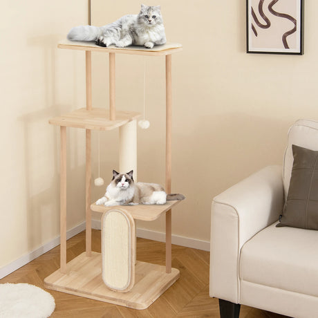 126CM Tall Cat Tower with Solid Oak and Beech Wood Frame
