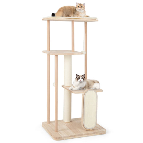 126CM Tall Cat Tower with Solid Oak and Beech Wood Frame