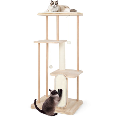 126CM Tall Cat Tower with Solid Oak and Beech Wood Frame