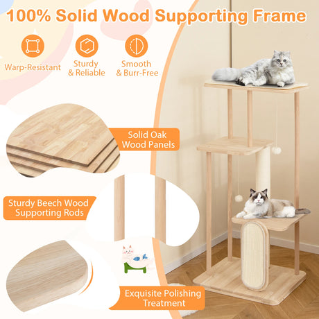 126CM Tall Cat Tower with Solid Oak and Beech Wood Frame