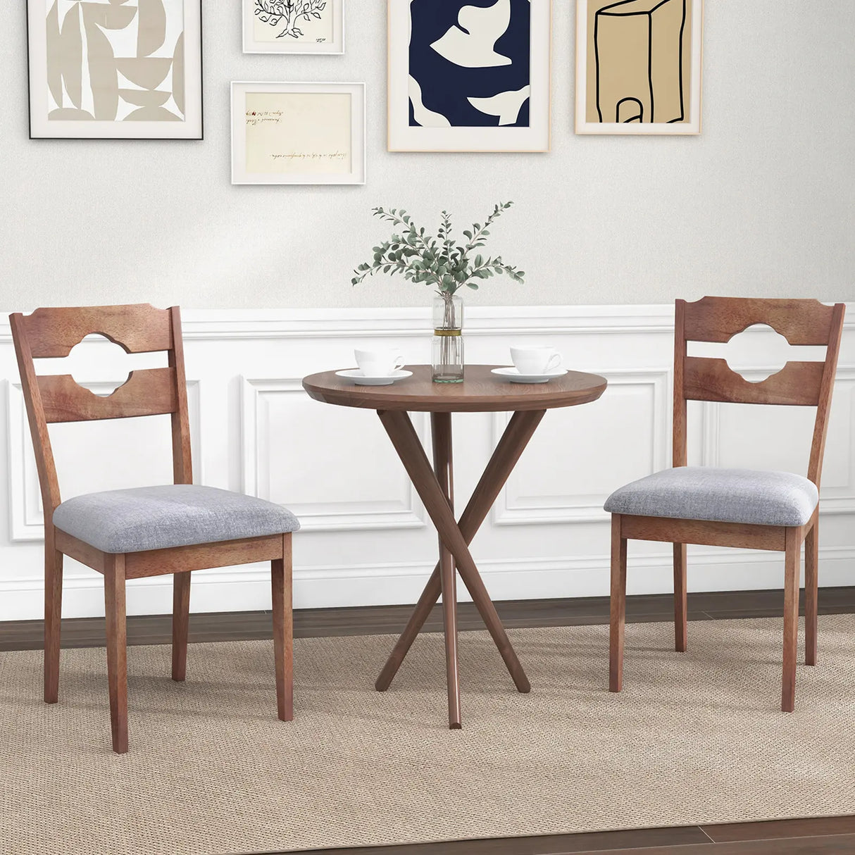 Fabric Upholstered Kitchen Chairs with Padded Seat for Dining Room Living Room Home-Brown