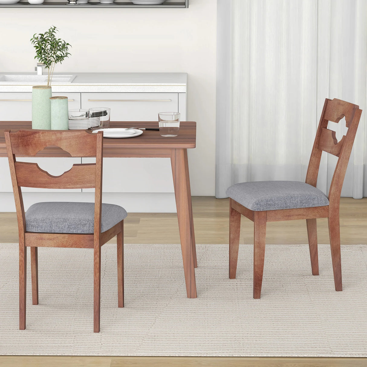 Fabric Upholstered Kitchen Chairs with Padded Seat for Dining Room Living Room Home-Brown