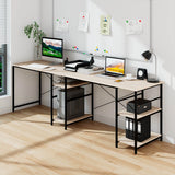 L Shaped Computer Desk with 4 Storage Shelves and Cable Holes-Natural