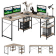 L Shaped Computer Desk with 4 Storage Shelves and Cable Holes-Natural