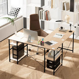 L Shaped Computer Desk with 4 Storage Shelves and Cable Holes-Natural