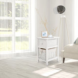Wooden 2-Layer Bedside End Table Nightstand with Basket + Drawer