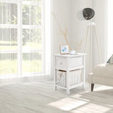 Wooden 2-Layer Bedside End Table Nightstand with Basket + Drawer