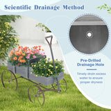 Wood Wagon Flower Planter with Wheels and 2 Planting Sections-Grey
