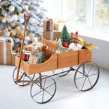 Flower stand wooden trolley plant trolley flower trolley with metal wheels 62 x 34 x 60 cm orange