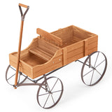 Flower stand wooden trolley plant trolley flower trolley with metal wheels 62 x 34 x 60 cm orange