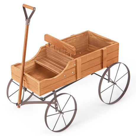 Flower stand wooden trolley plant trolley flower trolley with metal wheels 62 x 34 x 60 cm orange
