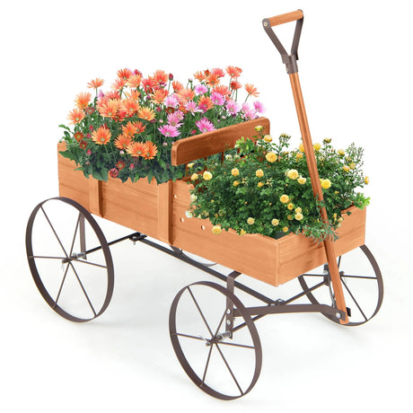 Flower stand wooden trolley plant trolley flower trolley with metal wheels 62 x 34 x 60 cm orange