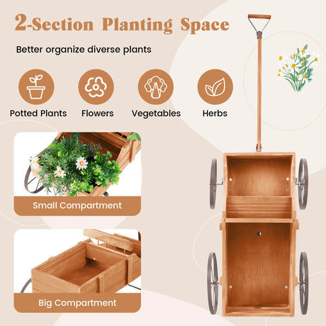 Flower stand wooden trolley plant trolley flower trolley with metal wheels 62 x 34 x 60 cm orange
