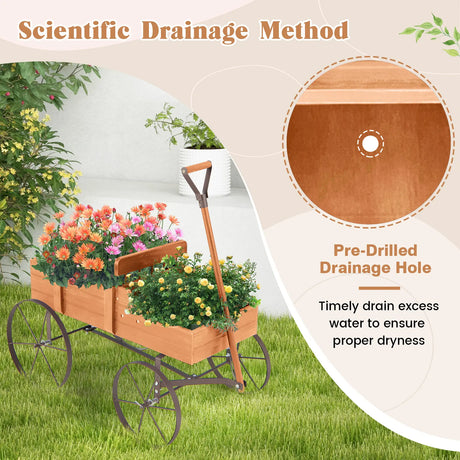 Flower stand wooden trolley plant trolley flower trolley with metal wheels 62 x 34 x 60 cm orange