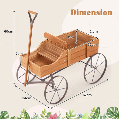 Flower stand wooden trolley plant trolley flower trolley with metal wheels 62 x 34 x 60 cm orange