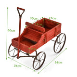 Wood Wagon Flower Planter with Wheels and 2 Planting Sections-Red