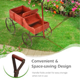 Wood Wagon Flower Planter with Wheels and 2 Planting Sections-Red