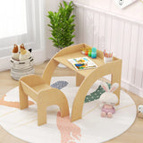 Kids Table and Chair Set with Wide Tabletop and Curved Edges for Kids Room-Natural