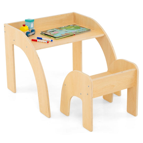 Kids Table and Chair Set with Wide Tabletop and Curved Edges for Kids Room-Natural