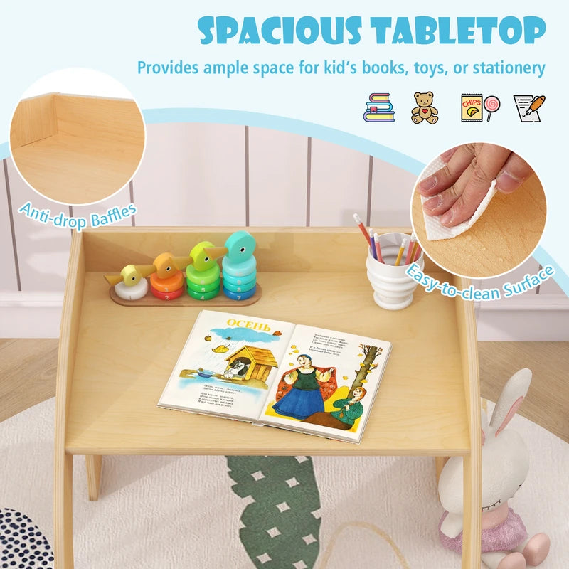 Kids Table and Chair Set with Wide Tabletop and Curved Edges for Kids Room-Natural