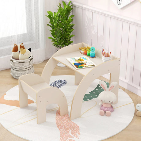 Kids Table and Chair Set with Wide Tabletop and Curved Edges for Kids Room-White